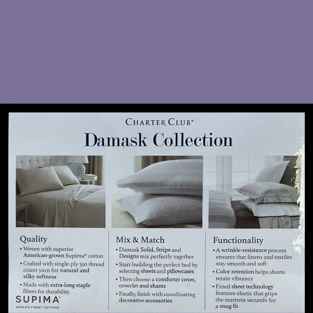 new AMETHYST Charter Club 550TC Cotton QUEEN EXTRA DEEP Sheet Set fits 22